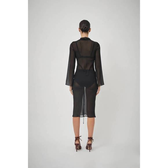 NEW BEARE PARK silk georgette tie blouse dress in black - Picture 4 of 5